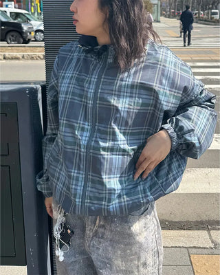 (Unisex) Check Hooded Wind Jacket