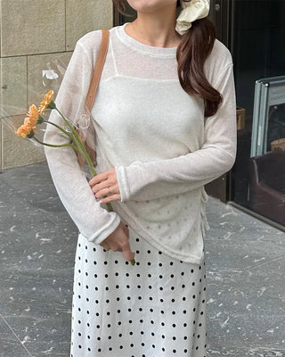 Side-gathered sheer T-shirt