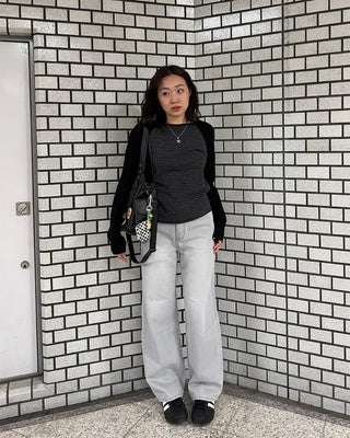 Light gray straight-leg denim jeans