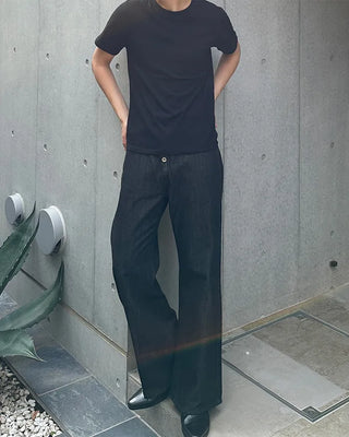 Button-fly wide-leg denim pants