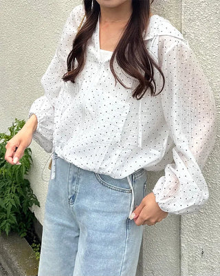 Polka Dot See-Through Frill Zip Hoodie