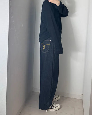 (UNISEX) Buckle Balloon Denim Pants