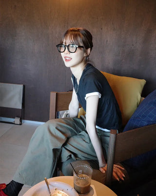 Two-pleat cotton wide-leg pants