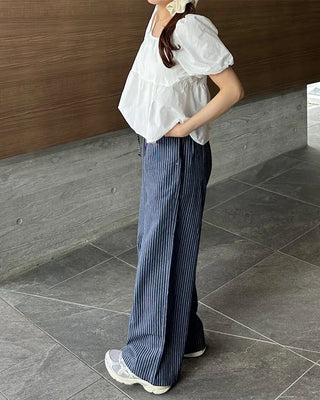 Striped pants with string waistband