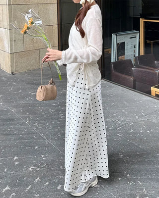 Polka Dot Satin Long Skirt