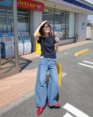 Boat neck crop short-sleeve t-shirt