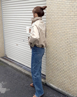 High-neck double-breasted half coat