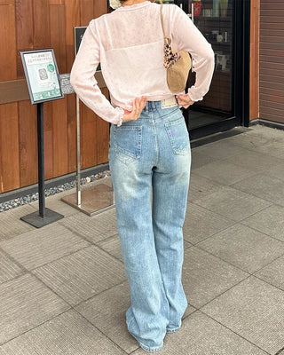 Lace-up bootcut denim pants