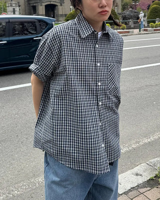 Seersucker check short-sleeved shirt