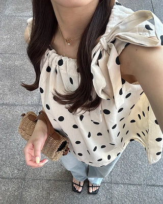 Halter neck polka dot blouse