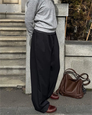 (Unisex) Two-pleat wide-leg slacks