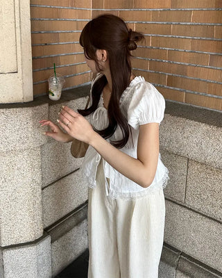 Lace Ribbon Half Blouse