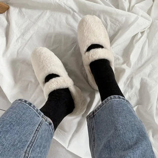 0623 Button Eco Fur Mary Jane Flat Shoes (3 colors)