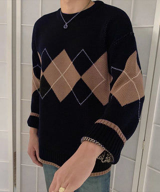 loose rhombus design sweater