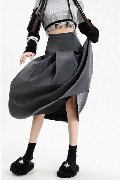 high waist pleated mid-length skirt