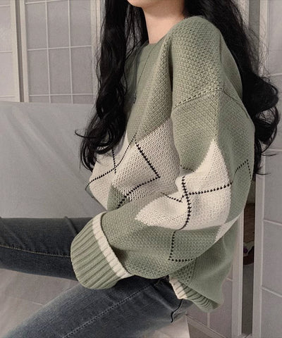 loose rhombus design sweater
