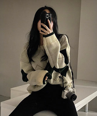 loose rhombus design sweater
