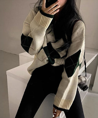 loose rhombus design sweater