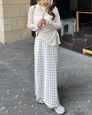 Polka Dot Satin Long Skirt