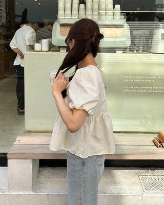 Square neck shirred blouse