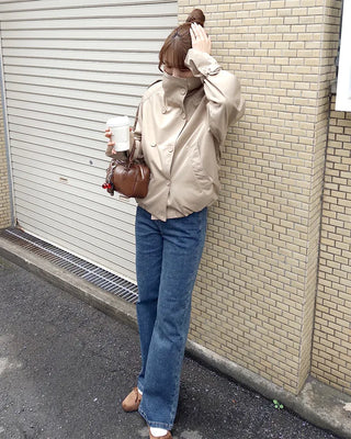 High-neck double-breasted half coat