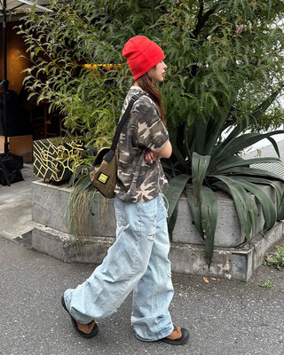 Distressed wide-leg denim