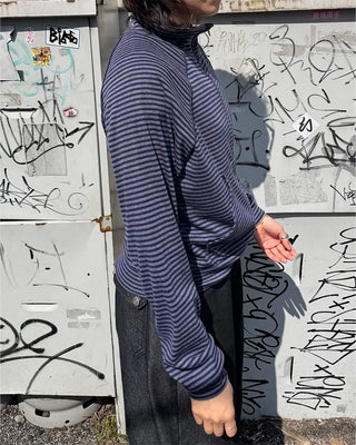 Striped high-neck zip-up