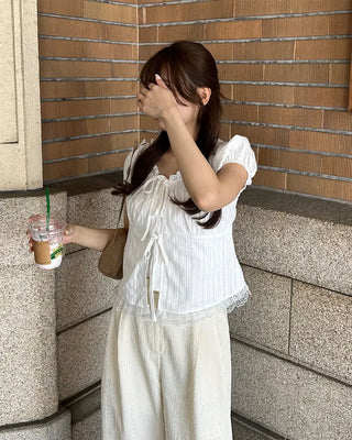 Lace Ribbon Half Blouse