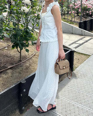 Polka Dot Chiffon Long Skirt