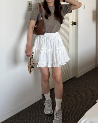 Elastic waist cantilever mini skirt