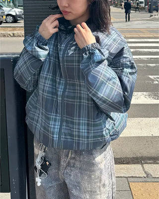 (Unisex) Check Hooded Wind Jacket