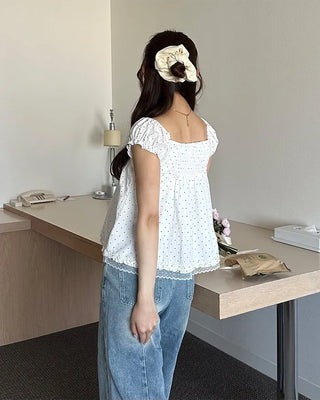 Polka Dot Ribbon Half Blouse