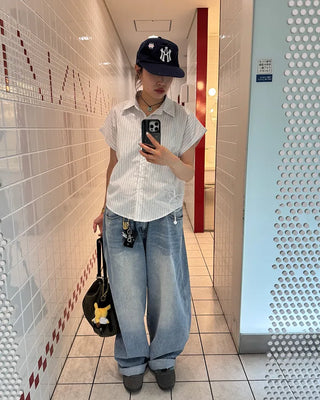 Washed balloon denim pants