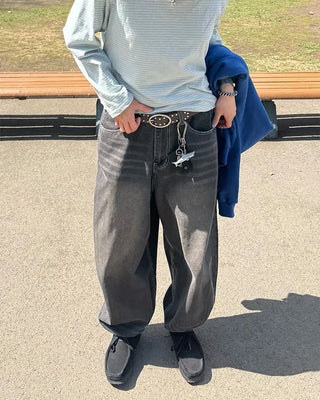 (UNISEX) Double Washed Balloon Denim Pants