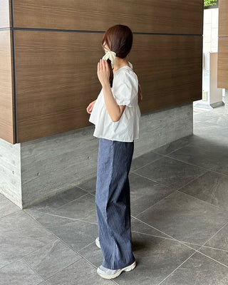Striped pants with string waistband