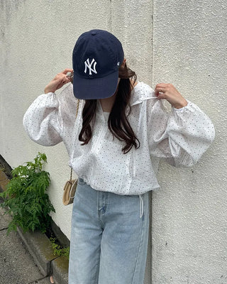 Polka Dot See-Through Frill Zip Hoodie