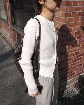 Round neck ribbed knit cardigan