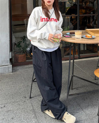 Embroidered Logo Wide Nylon Pants