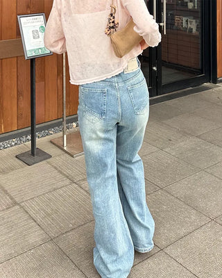 Lace-up bootcut denim pants