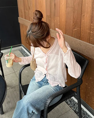 See-through perforated cardigan