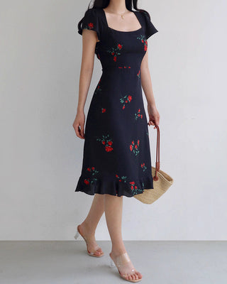 french hollow back print dress