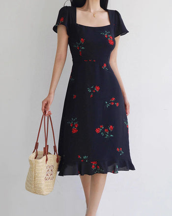 french hollow back print dress