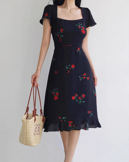 french hollow back print dress