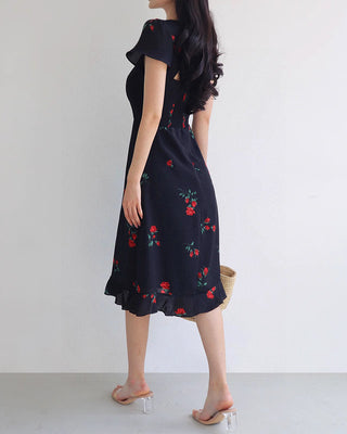 french hollow back print dress