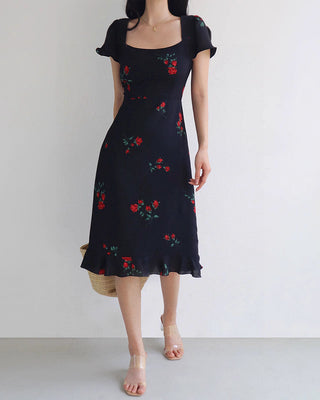 french hollow back print dress