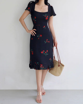 french hollow back print dress