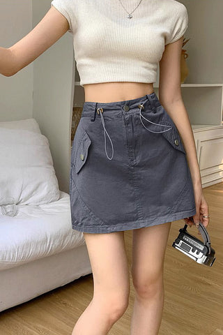 High Waist Drawstring A-Line Short Skirt with safety pants