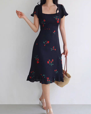 french hollow back print dress