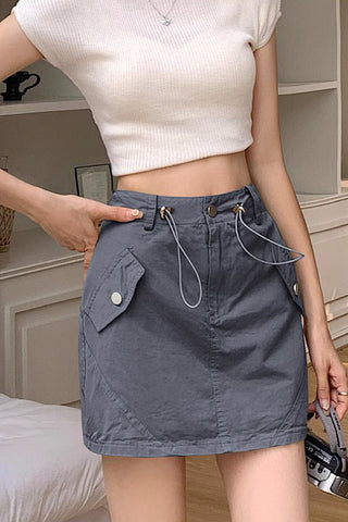 High Waist Drawstring A-Line Short Skirt with safety pants