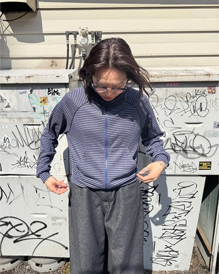 Striped high-neck zip-up